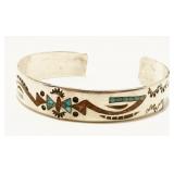 Old Pawn Turquoise Coral 925 Silver Bracelet 11.5g