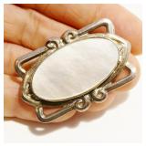 Vtg Sterling Silver Mother of Pearl Brooch 12.8g