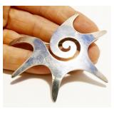 Large Mexican Sterling Silver Star Brooch 14.1g