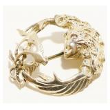 Vtg Angel with Birds Sterling Silver Brooch 10.9g