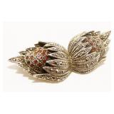 925 Silver Marcasite Gemstone Wings Pendant 13.8g