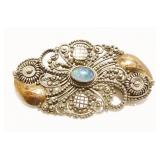 Vintage Opal & Two-Tone Sterling Silver Brooch 4g