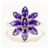 Sterling Silver Gemstone Flower Ring Sz 7 2.9g