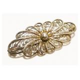 Antique Filigree .800 Silver Brooch 3.5g
