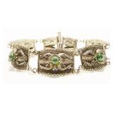 Ornate 925 Silver Jade Bracelet Israel 7.75" 26.1g
