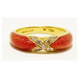 Hidalgo 18K Y Gold Diamond Enamel Ring Sz 6.5 5.8g