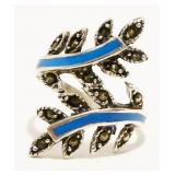 Adjustable 925 Silver Marcasite Gemstone Ring 3.5g