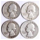 Four Washington Silver Quarters