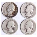 Four Washington Silver Quarters