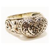 Ornate Sterling Silver Heart Ring Sz 7 4.2g