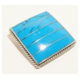 Signed Mexican Turquoise 925 Silver Brooch 15.4g