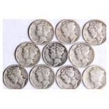 Ten Mercury Silver Dimes