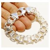 Wide Italian 925 Silver Link Bracelet 7.75" 18.9g