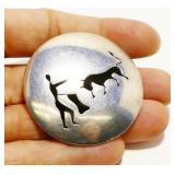 Mexican 925 Silver Man & Bull Pendant Brooch 16.2g