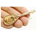 Vtg Lang Gold/Sterling Silver Guitar Brooch 4.1g