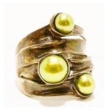 "HG" Israeli Sterling Silver Pearl Ring Sz 9 8.2g