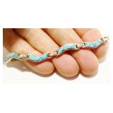 Turquoise & Sterling Silver Link Bracelet 7" 8.4g