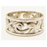 Floral Sterling Silver Wedding Ring Sz 8.5 4.1g