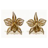 Antique Filigree 925 Silver Orchid Earrings 2.2g