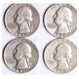 Four Washington Silver Quarters