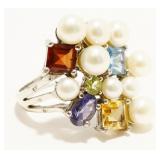 Sterling Silver Multi-Gemstone Ring Sz 9 6.2g