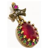 Art Deco Gold/925 Silver Gemstone Pendant 5.9g