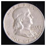 1958-D Franklin Half-Dollar Silver Coin