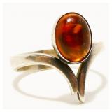 Amber & Sterling Silver Ring Sz 7.75 2.7g