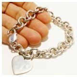 925 Silver Link Heart Charm Bracelet 7.75" 45.4g