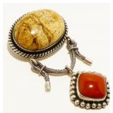 "BA" 925 Silver Gemstone Pendant Brooch Indo 29.9g