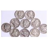 Ten Mercury Silver Dimes