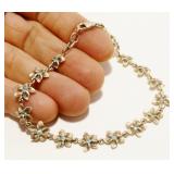 Sterling Silver Flower Bracelet 7.5" 6.2g