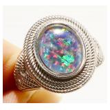 Sterling Silver Foiled Acrylic Ring Sz 8 7.8g