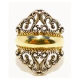 Signed Two-Tone Sterling Silver Ring Sz 9 13.5g