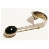 Mexican Sterling Silver Onyx Brooch 16g