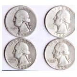 Four Washington Silver Quarters
