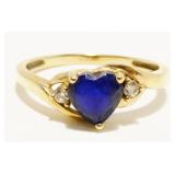 10K Y Gold Sapphire Heart & Diamond Ring Sz 7 1.7g