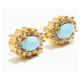 Gold/925 Silver Larimar & W. Sapphire Earrings 2.6