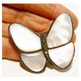 925 Silver MOP & Marcasite Butterfly Brooch 13.2g