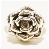 Sterling Silver CZ Rose Ring Sz 6 3.9g