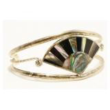925 Silver Onyx Abalone Cuff Bracelet Mexico 13.2g