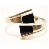 Mexican Sterling Silver Onyx Hinged Bracelet 56.4g
