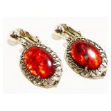 Sterling Silver Red Acrylic Clip-On Earrings 6.8g