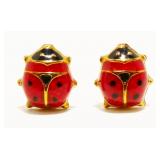 14K Yellow Gold Ladybug Post Earrings .9g