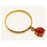 10K Yellow Gold Ladybug Charm Ring Sz 7 .9g