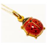 14K Yellow Gold Ladybug Pendant Necklace 18" 1.9g
