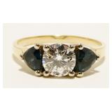 14K Gold Diamond-62 Pts Sapphire Ring Sz 6.5 2.2g