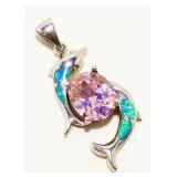Sterling Silver Dolphin Gemstone Pendant 7.8g