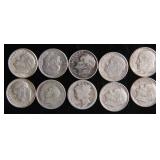 Nine Mixed Silver Dimes & Foreign Coin