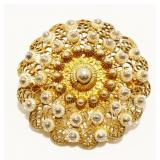 Atq  Gold/800 Silver Filigree Brooch 6.9g